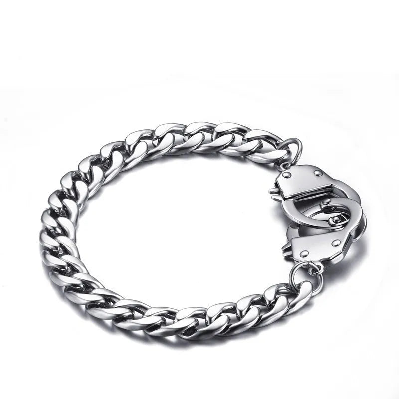 bracelet men's stainless steel handcuffs accessories chain on hand charm Steampunk cuff bracelet punk couple bracelet