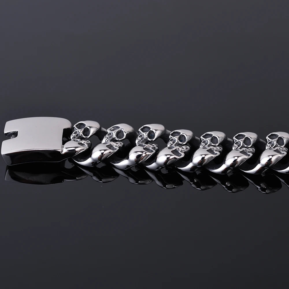 Gothic Men's Skull Bracelets 19MM Stainless Steel Ghost Chain Bracelet For Man Skeleton Jewelry For Manly Wrist New