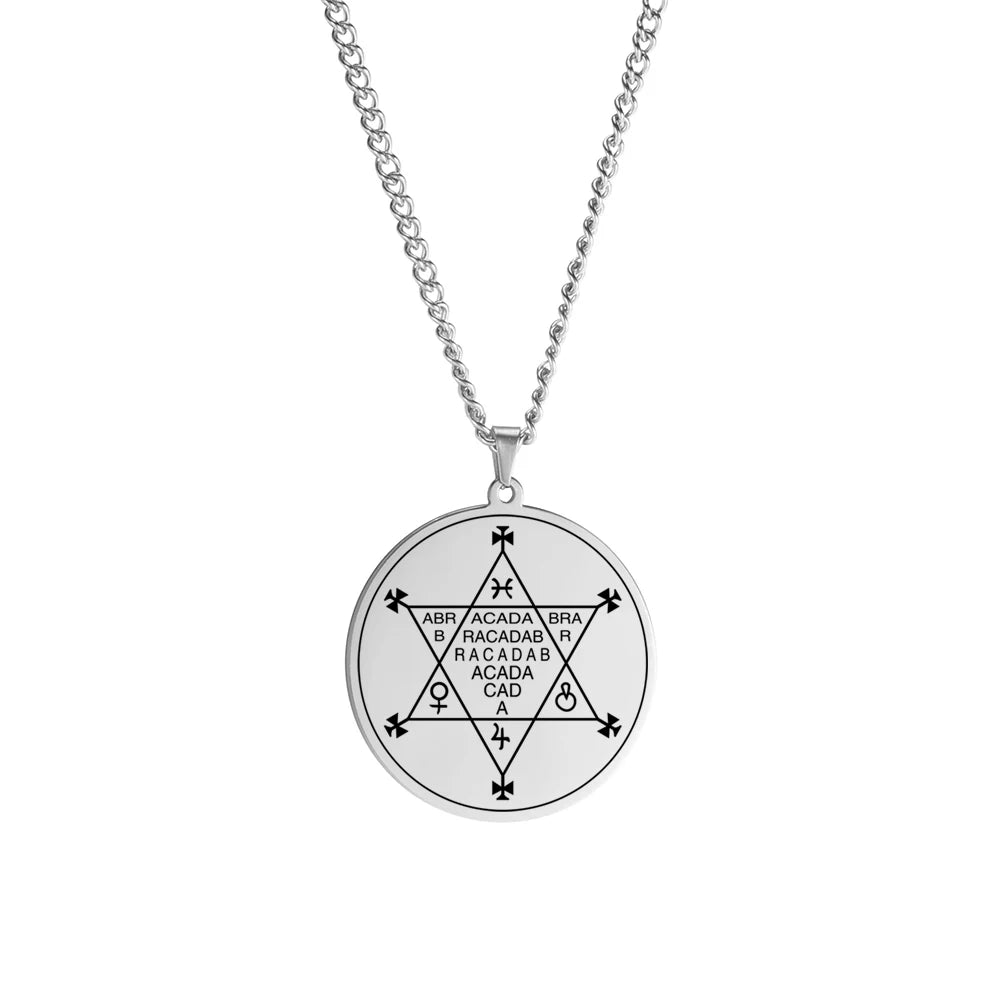 Dawapara Abracadabra Pendant Abraxas Cabalistic Magic Occult Esoteric Amulet Necklace Supernatural Stainless Steel