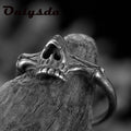 Aesthetic Gothic Vintage 316L Stainless Steel Cool Skull Men's Finger-Ring Punk Rock Bearded Biker Jewelry Christmas