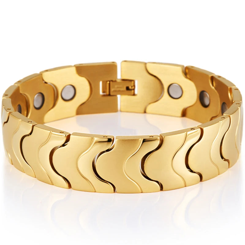 16MM Gold Color Stainless Steel Men's Magnetic Therapy Bracelets For Arthritis Pain Relief and Carpal Tunnel Bracelet