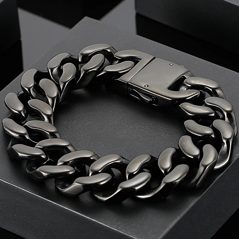 Masculine Brushed Black Stainless Steel Bracelet for Man Men's Bracelets Nickel-Free Hypoallergenic Jewelry Gifts for