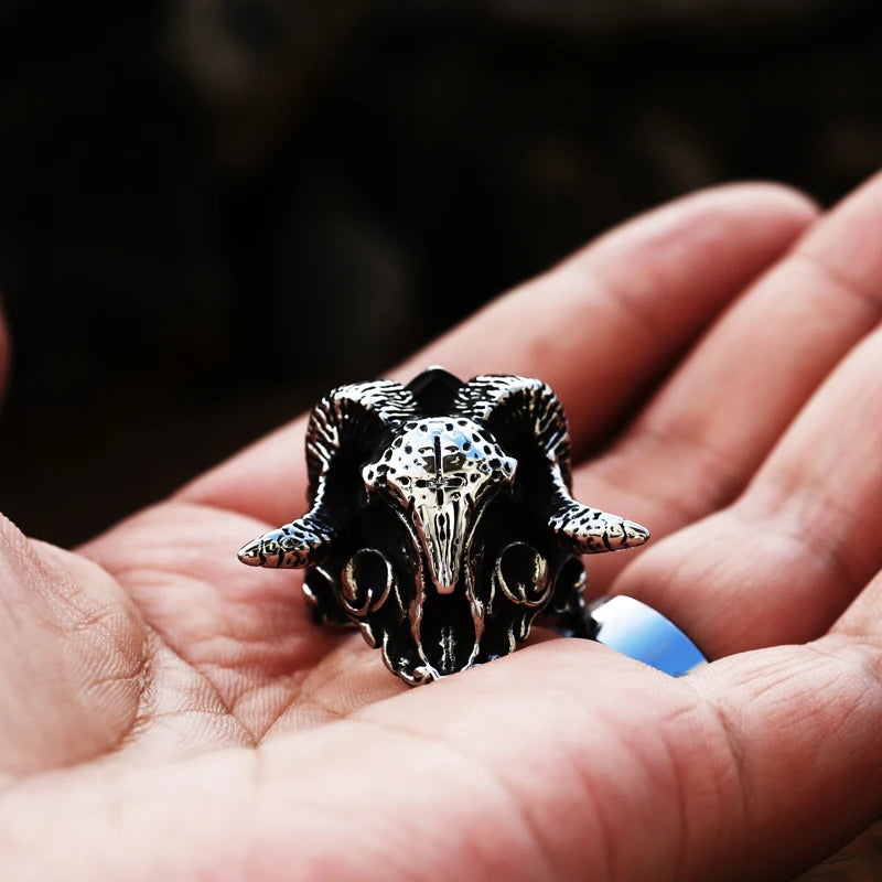 Beier 316L Stainless Steel Ancient dish Sheep cattle head Skull Ring Messenger of hell satan Personality Fashion