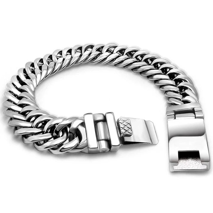 13MM Curb Chain Bracelet Men's Polished Stainless Steel Man Bracelet for Men 18+
