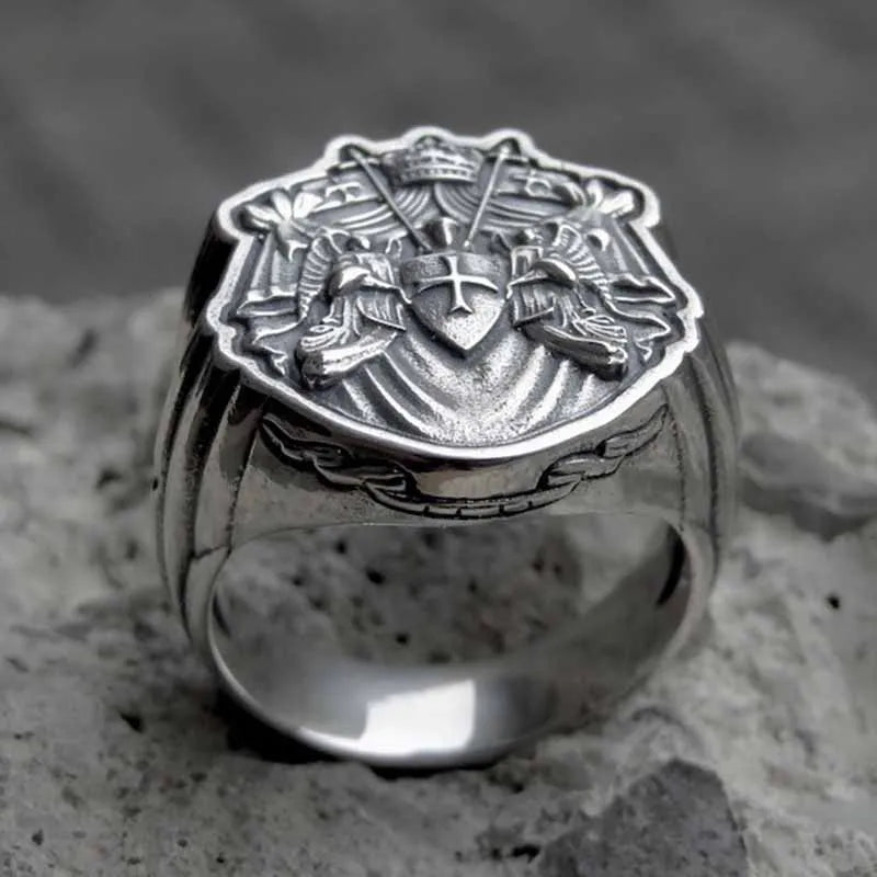 Knights Templar Red Cross Punk Ring — Stainless Steel
