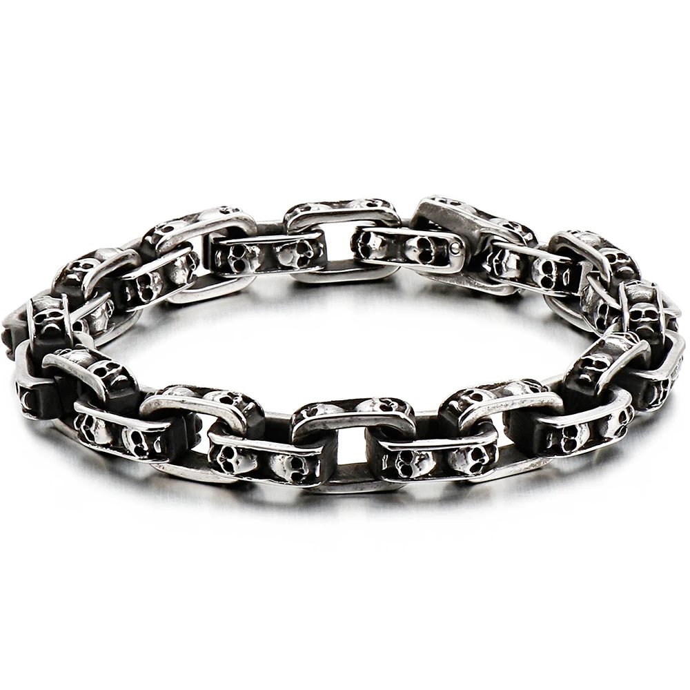 Gothic Skull Head Links Chain Bracelet For Man 316L Stainless Steel Skeleton Charm Men's Bracelets 7.87" 9" Male Bike