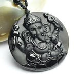 Black Obsidian Elephant Buddha Wealth Necklace — Black-Tone