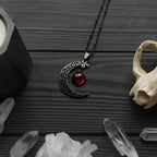 Goth Crescent Moon Necklace Dark Red Pendant Wiccan Witch Statement Mystical Charm Amulet Halfmoon Luna Vampire Jewelry