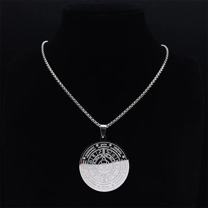 Pagan Triquetra Wheel of the Year Necklace — Stainless Steel