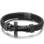 11MM Braided Leather Man Bracelet For Men Gold Color Stainless Steel Men's Charm Cross Bracelets Handmade Hand Bands