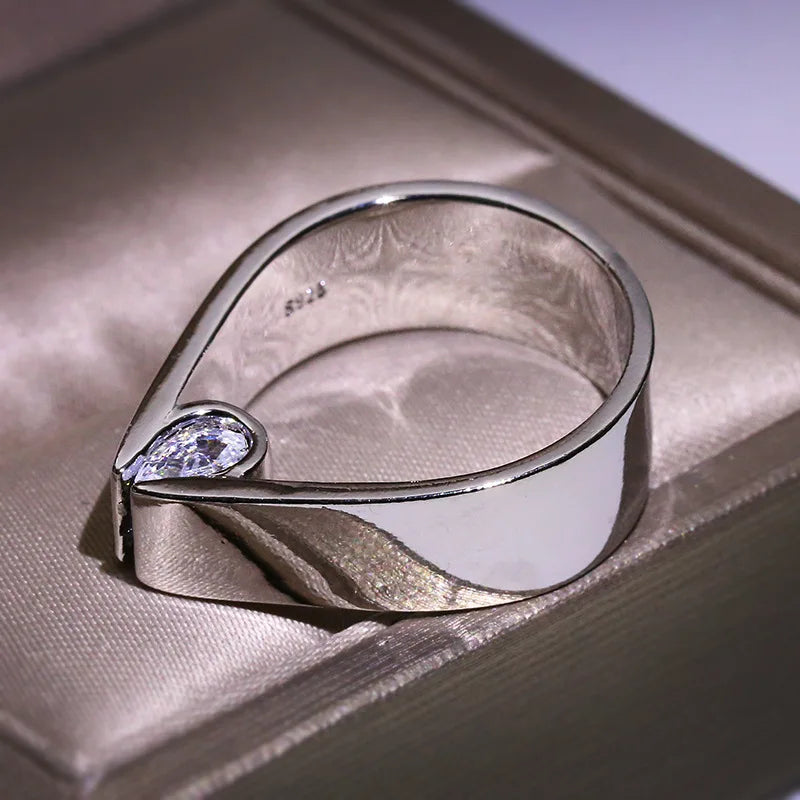 Luxury Male white gold Ring Square Crystal white Zircon Stone Ring Wedding Bands Promise Love Engagement Ring