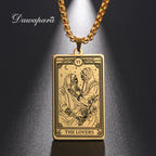 Dawapara Skeleton Tarot Necklace Amulet Marigold Tarot Card Major Arcana Necklaces Halloween Gift Stainless Steel