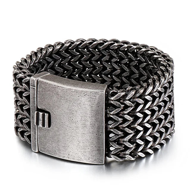 12/18/30MM Wide Black Stainless Steel Bracelet Men 23CM Retro Massive Mens Charm Bracelets 2020 Friendship Mens