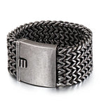 12/18/30MM Wide Black Stainless Steel Bracelet Men 23CM Retro Massive Mens Charm Bracelets 2020 Friendship Mens