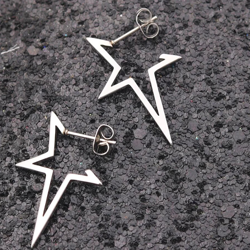 Punk Open Star Stud Earrings Everyday Wear — Stainless Steel
