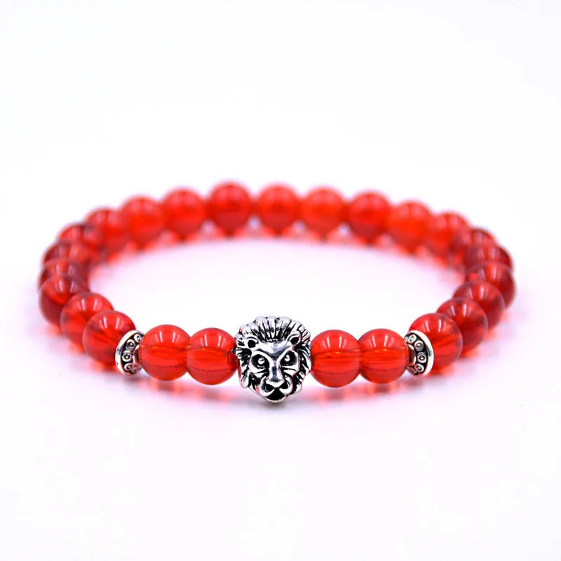 Classic Lion Head Beaded Bracelet — Black Matte & Color Beads