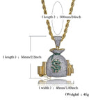 Hip Hop Punk Money Bag Pendant Necklace With Rope Chain Bling Cubic Zircon Necklace Cool Men's Rock Biker Jewelry Gift
