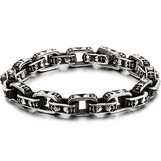 Gothic Skull Head Links Chain Bracelet For Man 316L Stainless Steel Skeleton Charm Men's Bracelets 7.87" 9" Male Bike