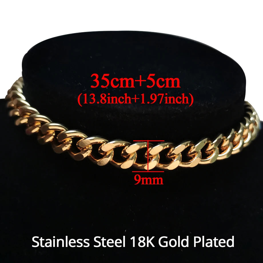 Punk Cuban Link Choker Necklace Collar Statement Chunky Stainless Steel Gold Color Thick Chain Necklace For Men Women Jewelry