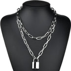 Two-Tone Lock Pendant Double Layer Chain Necklace