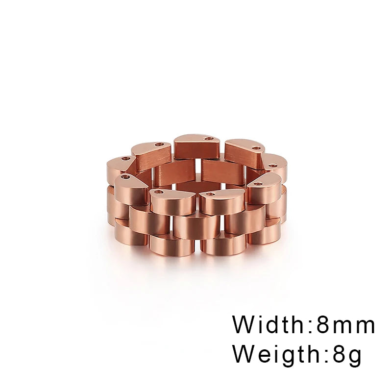 Fongten Retro Watch Link Chain Men Ring Stainless Steel Rock Biker Finger Men and Women Punk Couple Rings Fashion Jewelry Gift