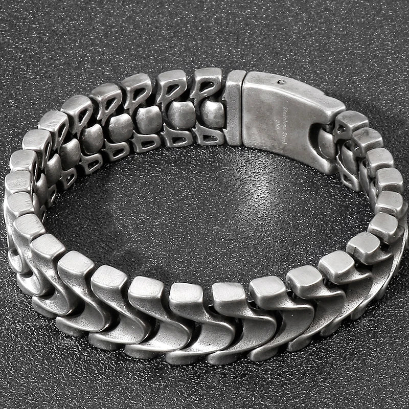 Men's Stainless Steel 16MM Keel Chain Bracelet For Man 8.46 Inches Vintage Old Silver Color Metal Jewellery Items