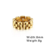 Fongten Retro Watch Link Chain Men Ring Stainless Steel Rock Biker Finger Men and Women Punk Couple Rings Fashion Jewelry Gift
