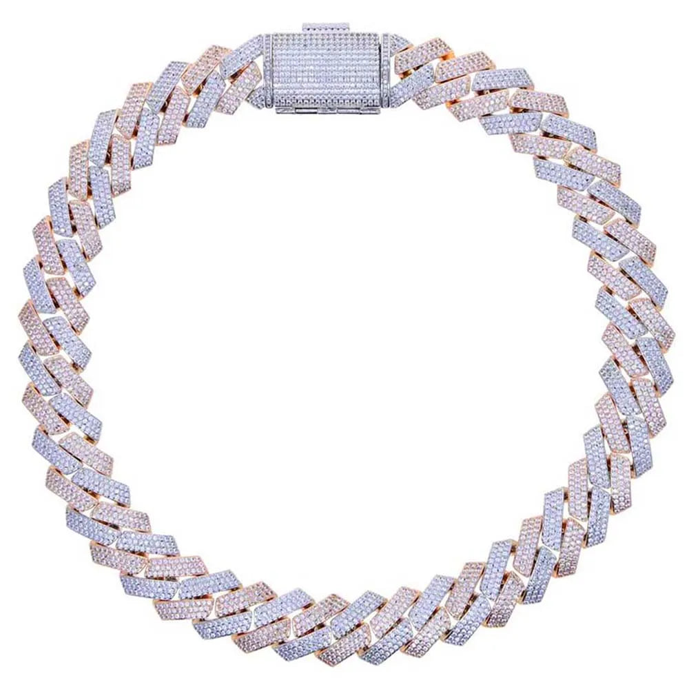 New 19mm Fashion CZ Miami Cuban Chain Heavy Necklace Two Tone Color Iced Out Bling Cubic Zirconia Necklaces Men Hip Hop