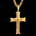Fashion Byzantine Chain,Christ Cross Stainless Steel Long Necklace for Men Gold Color Statement Necklace Jewelry
