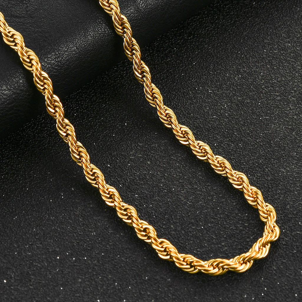 Gold Twisted Rope Chain Choker Necklace 6mm — Stainless Steel
