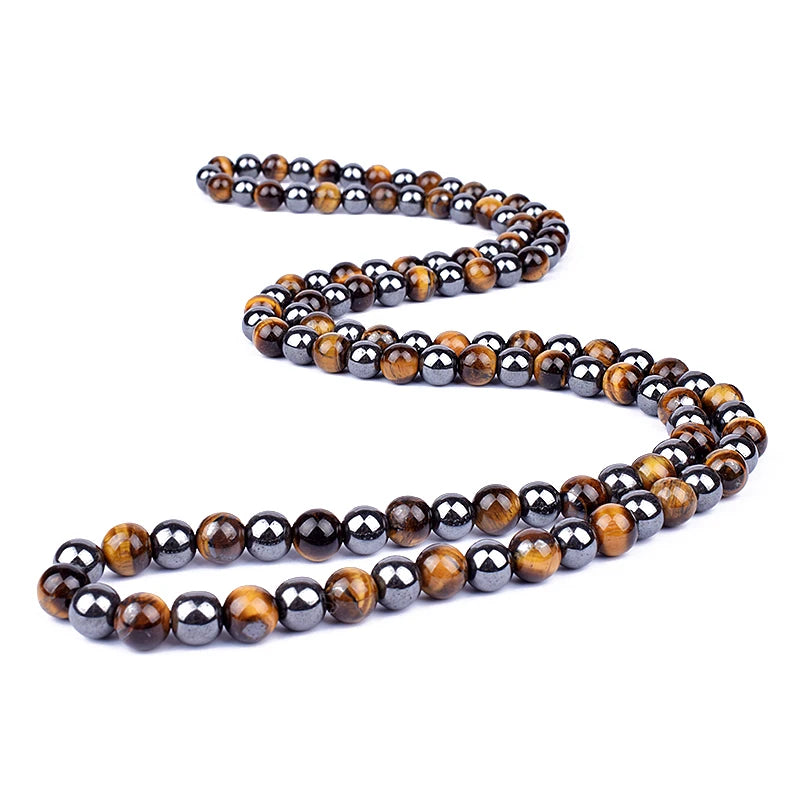 Hematite Obsidian Tiger Eye Beads Necklaces Men Fashion Triple Protection Necklaces Women for Magnetic Health Protection Jewelry