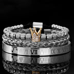 Luxury Micro Pave CZ Crown Roman Royal Charm Men Bracelets Stainless Steel Crystals Bangles Couple Jewelry Gift