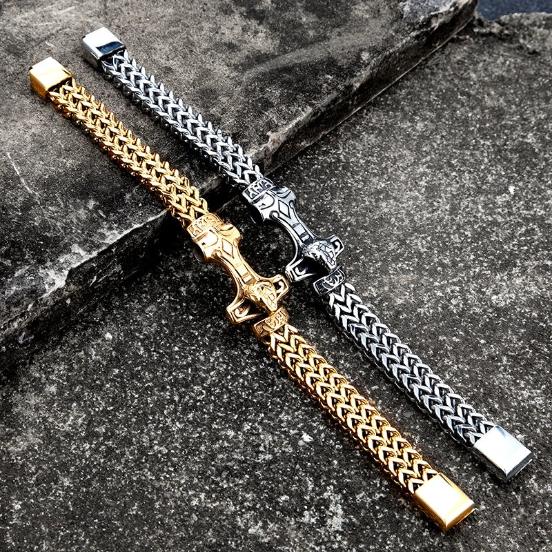 New Men's Vintage Viking Bracelet Women's Amulet Thor Viking Rune Craft Charm Stainless Steel Bracelet Luxury Jewelry