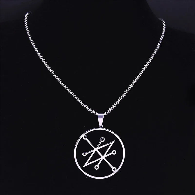 Azazel Sigil Silver Pendant Necklace — Stainless Steel