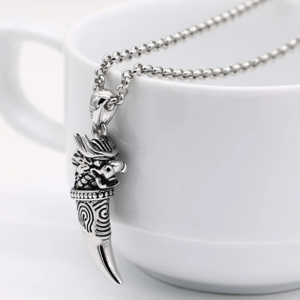 New Genuine 925 Sterling Silver Necklace For Men Hot Sale Wolf Tooth Pendant Choker Man Punk Cool Male Fashion Fine Jewelry