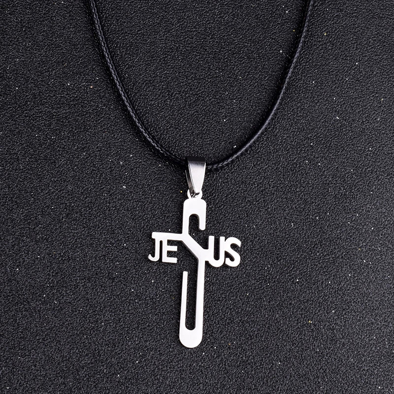 Jesus Cross Pendants & Necklaces Men Stainless Steel Never Fade Pendants Rope Chain Religious Necklaces Women Christian