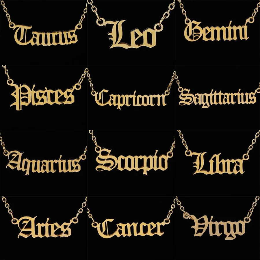 New Constellation Zodiac Necklaces Jewelry for Women Antique Style Designed Letter Taurus Aries Pendant Necklaces Gift Collier