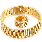 Gold Color 16MM Wide Watch Strap Link Chain Bracelet Men Stainless Steel Mens Bracelets Male Jewellery Accessories