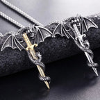 Retro Pterodactyl Holy Sword Shape Pendant Necklace for Men Fashion Dragon Pendant Chains On The Neck Metal Accessories