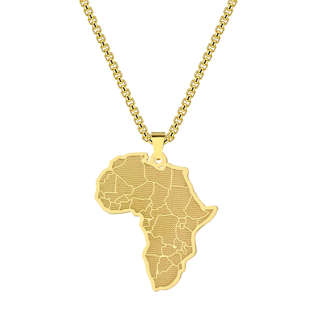 Kinitial Stainless Steel African Country Map Pendant Charm Necklace Jewelry Clavicle Chain Necklace for Women Party