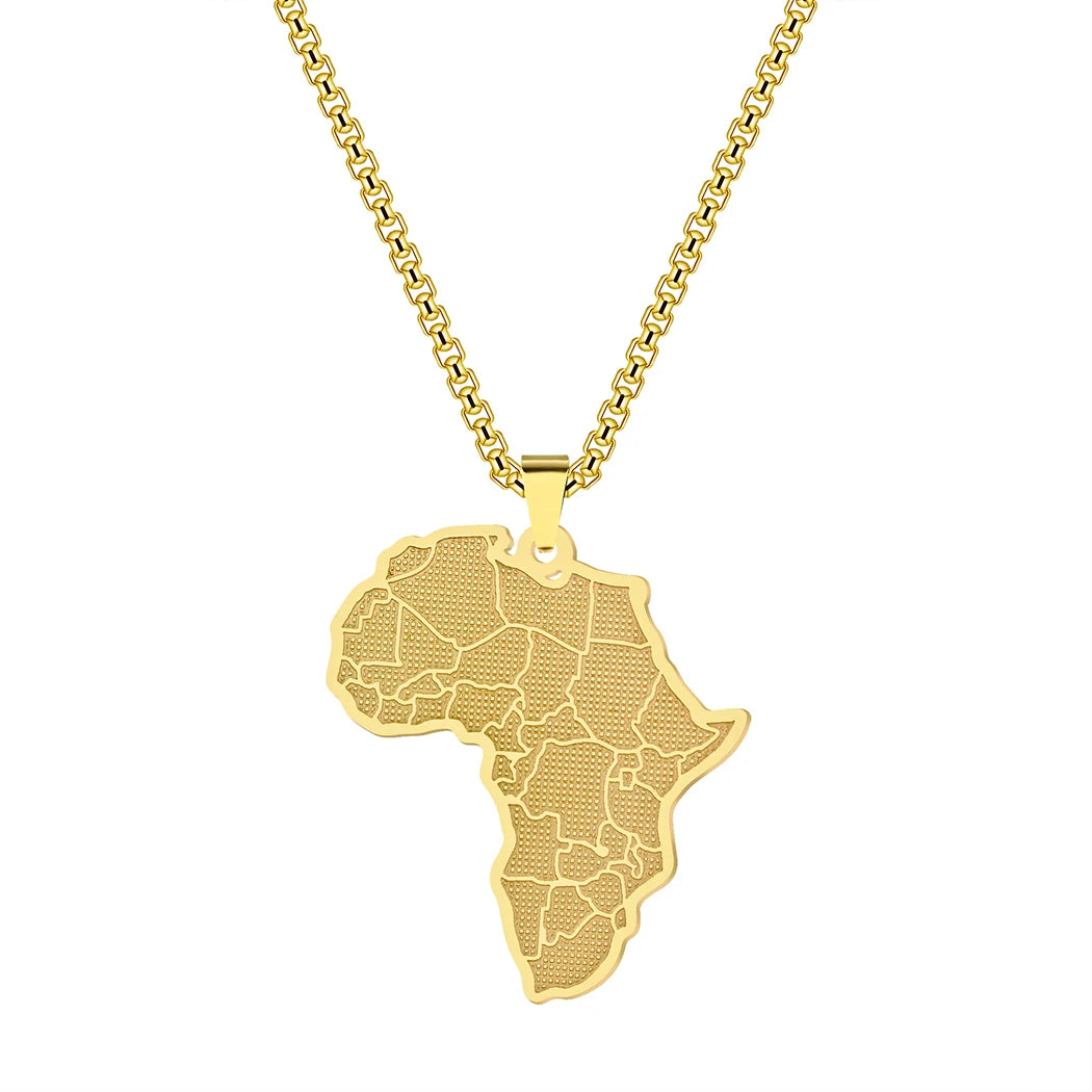 Kinitial Stainless Steel African Country Map Pendant Charm Necklace Jewelry Clavicle Chain Necklace for Women Party