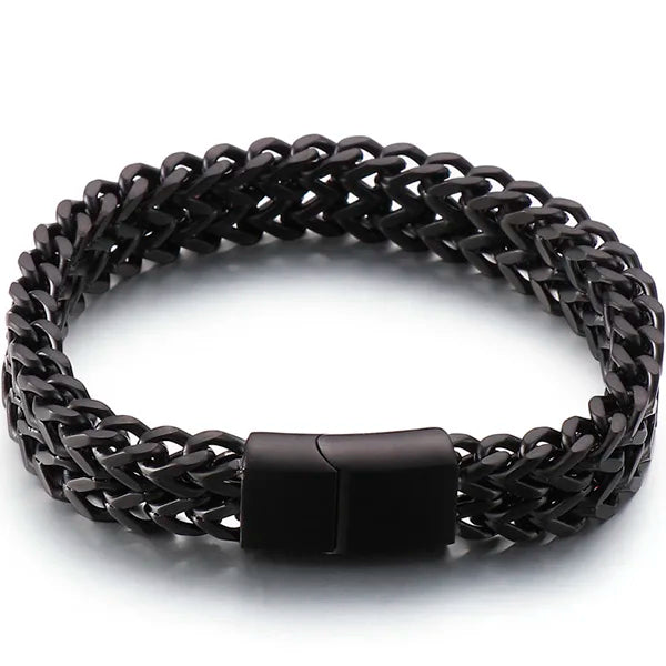 Mens 12MM Width Double Row Chain Wrist Bracelets 6 Color Stainless Steel Bracelet for Man Handles With Magnet Clasp