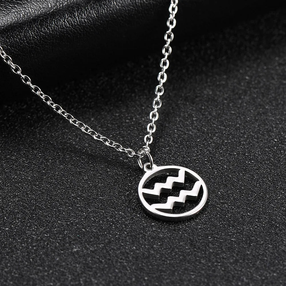 Cazador Zodiac Pendant Necklace for Women 12 Constellation Aries Pisces Gemini Chocher Stainless Steel Jewelry Gold Color Gifts