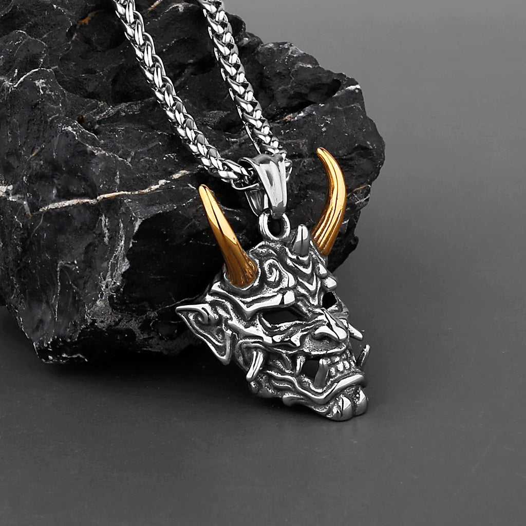 Retro Prajna Punk Gothic Evil Demon Skull Mask Pendant Necklace Cool Guy Hip Hop Rock Party Sweater Chain Jewelry Wholesale