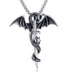 Retro Pterodactyl Holy Sword Shape Pendant Necklace for Men Fashion Dragon Pendant Chains On The Neck Metal Accessories