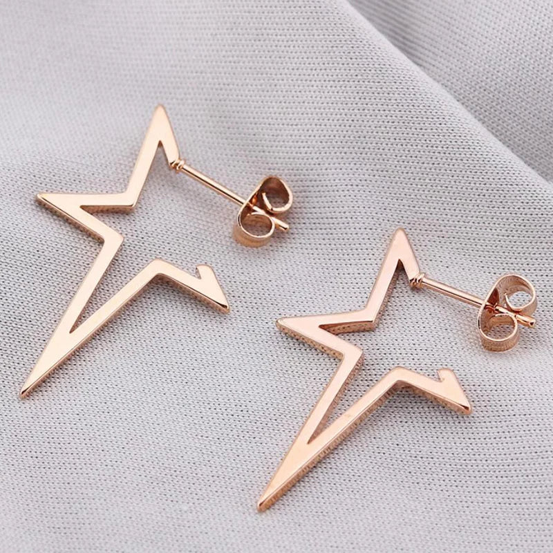Punk Open Star Stud Earrings Everyday Wear — Stainless Steel