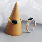 WANTME Silver Men Ring Punk Black Square 925 Sterling Silver Gothic Adjustable Rings for Women Simple Fine Hip Hop