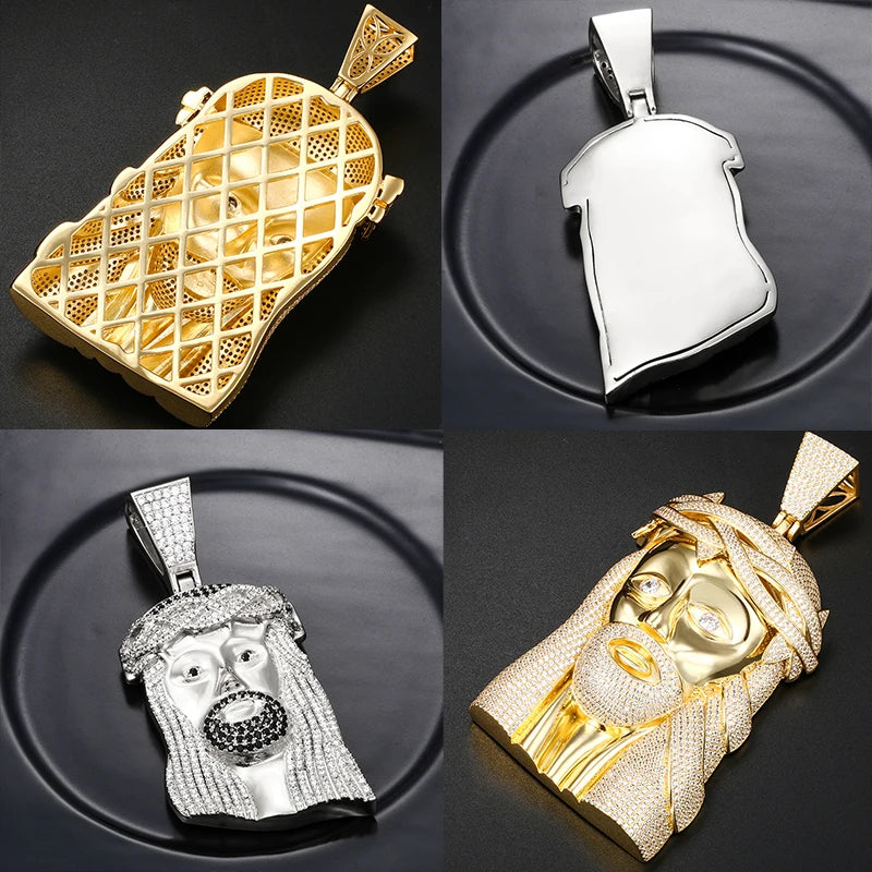 Super Big Gold Colour Jesus Copper Iced Out Cubic Zirconia Pendant Necklace For Men's Hip Hop Jewelry Wholesale Drop Shipping