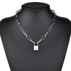 Silver-Tone Layered Lock Chain Choker Necklace