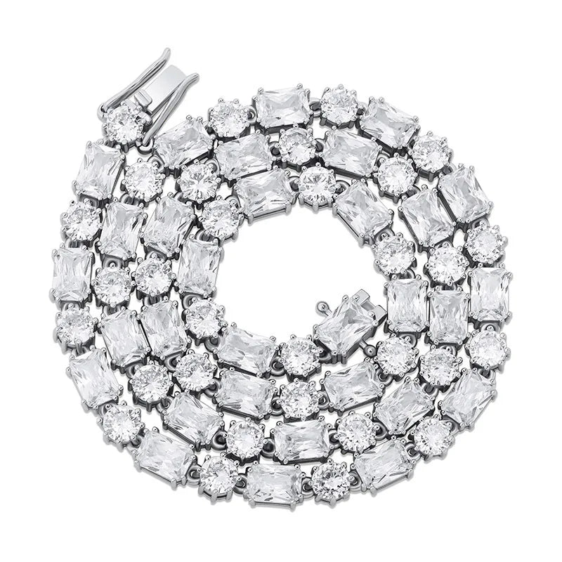 Iced Out Round & Square Tennis Chain Necklace — Copper Alloy